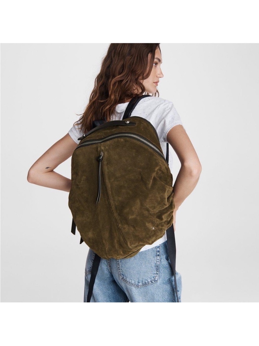 Rag & Bone Commuter Backpack Green Suede